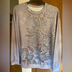 Sweatshirt NWOT Women’s 22”PTP Floral Casual Long Sleeve Gray